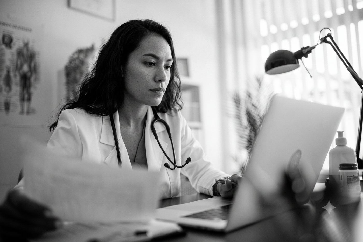 A clinician at a workstation.